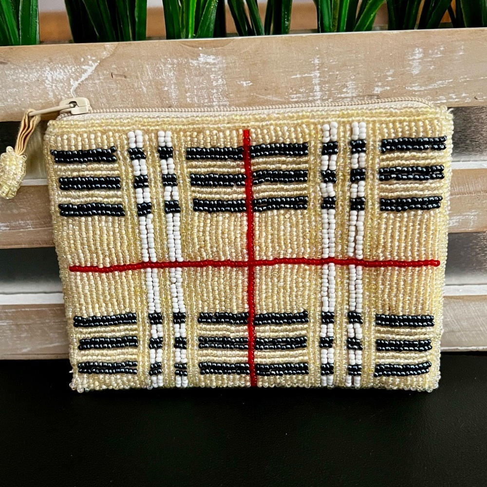 VINTAGE Style Handmade Beaded Nova Check Coin/Clutch Bag